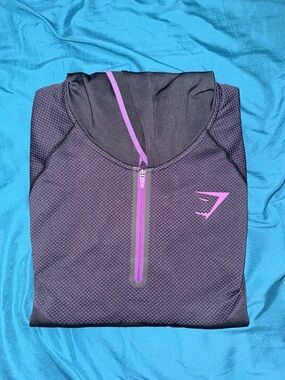 Gymshark Dark Purple Half-Zip Hoodie with Pink Accent